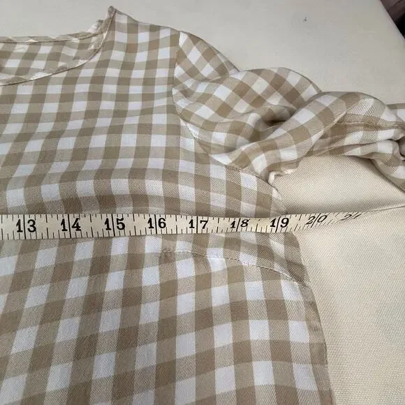 J.Jill tan and white gingham plaid long sleeve popover top - Picture 15 of 16
